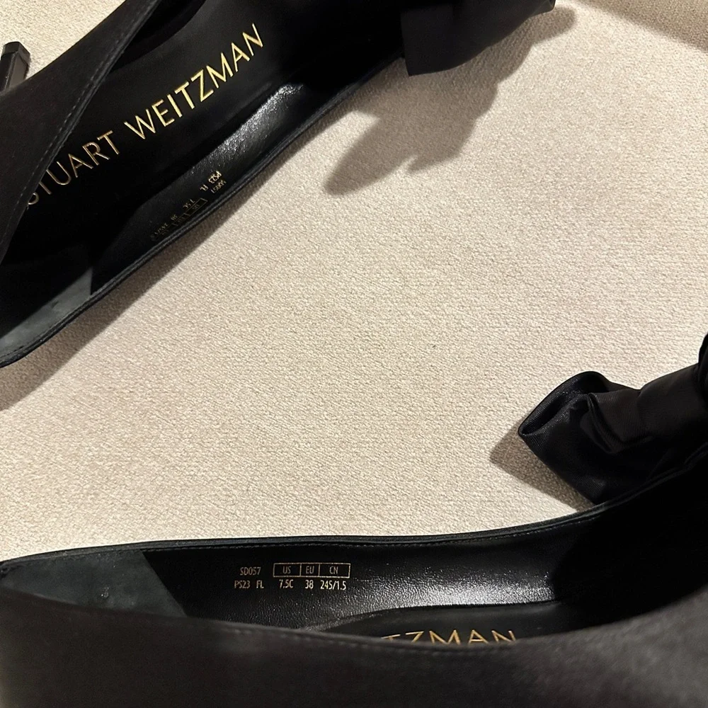 NEW Stuart Weitzman Loveknot Black Satin Bow Heels - Picture 6 of 14